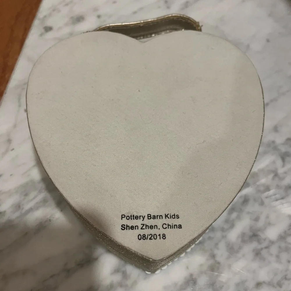 Pottery Barn Kids heart shaped trinket box with flip message in sequins